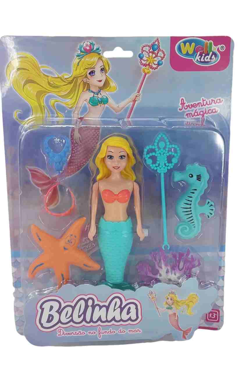 BONECA SEREIA BELINHA C/CAVALO MARINHO ACESSORIOS 7 PCS 